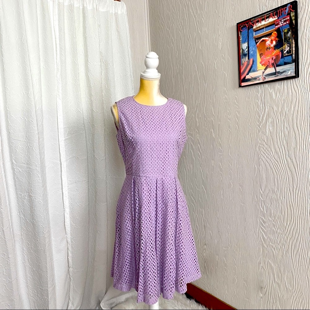 Betsey Johnson Lavender Eyelet Cut Out Fit Flare Dress 10